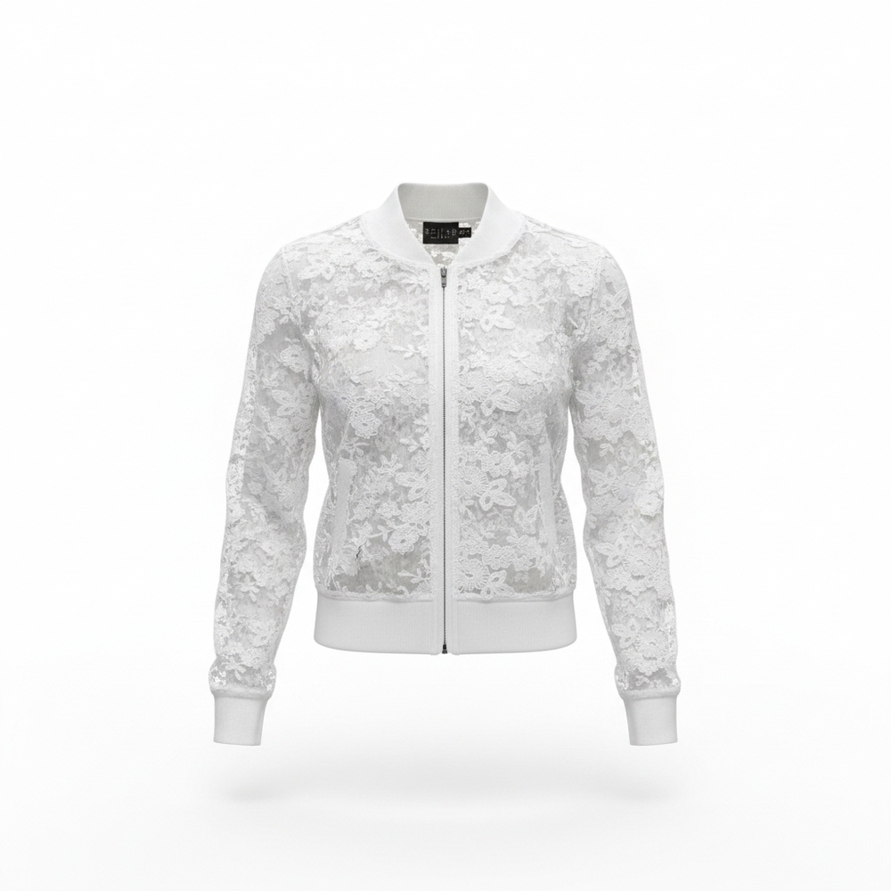 Women's White Lace Bomber Jacket